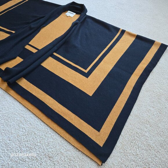 L'Agence Jake Bordered Stripe Cape Merino Wool Cotton Wrap - Picture 4 of 15